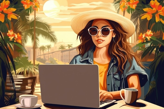 Freelancer working with computer in cafe