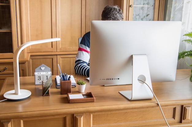 Freelancer workplace. Office at home. Work from home during quarantine