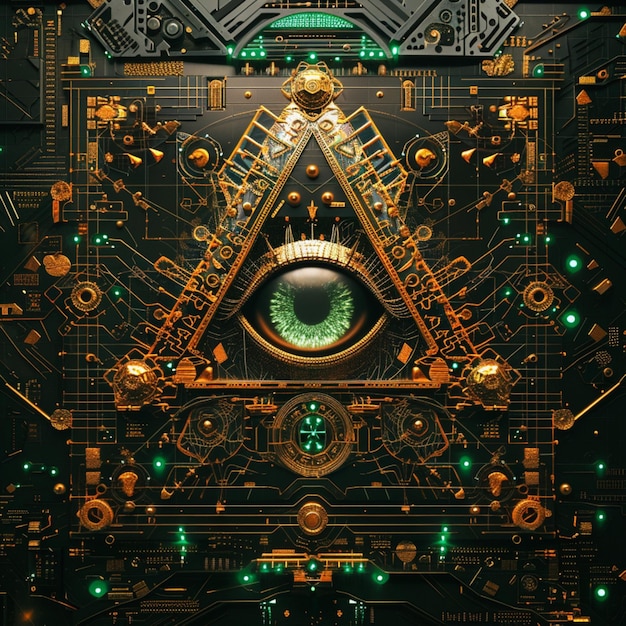 Photo freemason symbology in a 4k very dark themed image generated ai photo