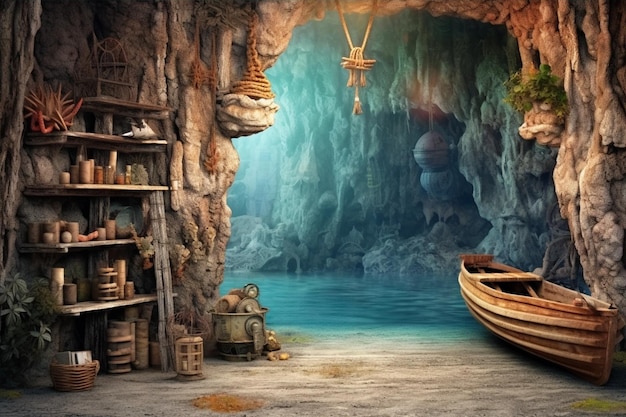 FREEPIK Mermaidaposs Grotto Pirate Ship Pirates Cave Treasure Cave Pirates Backdrop Digital Backdrop Pirates Hideout