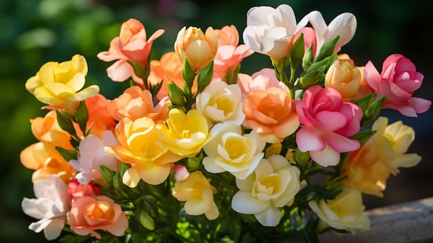 Freesia bloemen beeld van hoge kwaliteit in de tuin