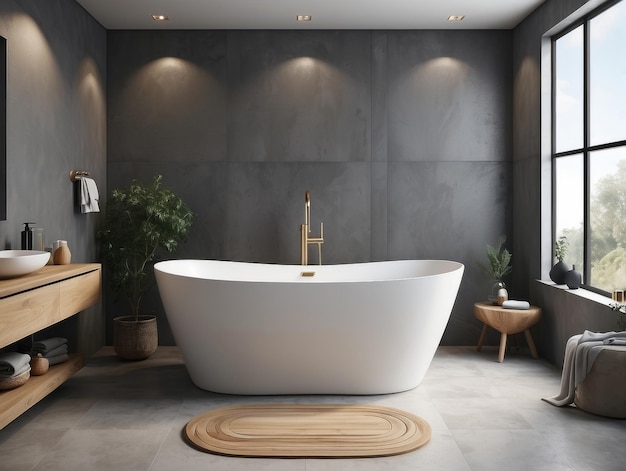 Freestanding bath in modern bathroom