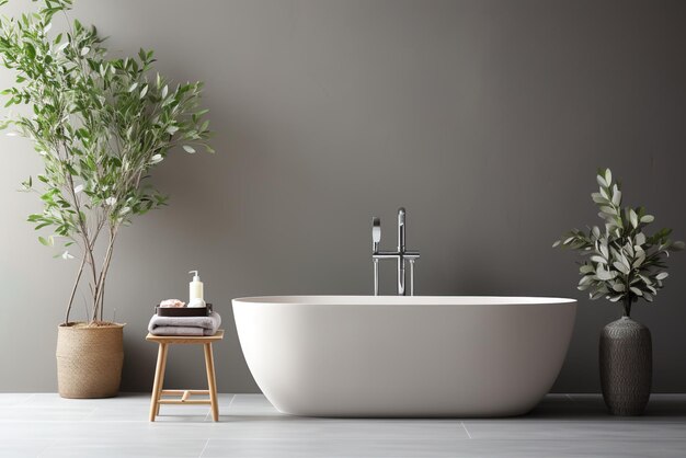 Freestanding bathtub in a minimalist bathroom