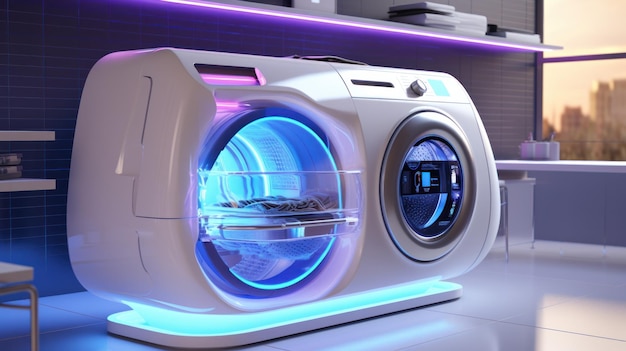 A freestanding washerdryer a futuristic concept for exhibitions and shows Digital control