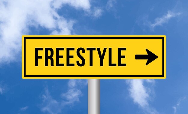 Freestyle road sign on blue sky background