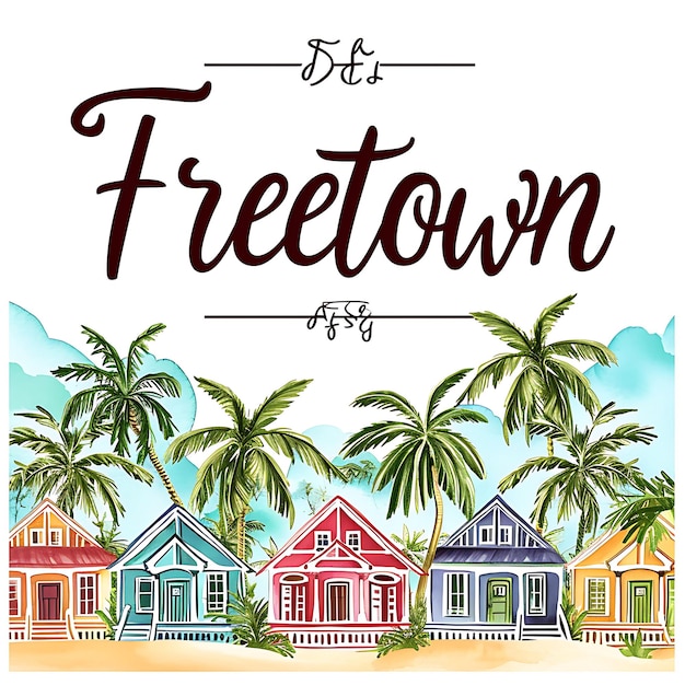 Photo freetown text with bold retro typography design style in the watercolor lanscape arts collection