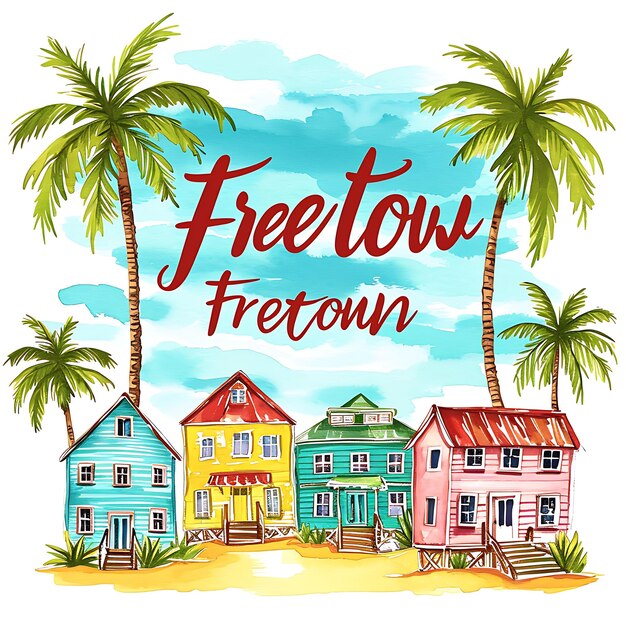 Freetown Text With Bold Retro Typography Design Style in the Watercolor Lanscape Arts Collection