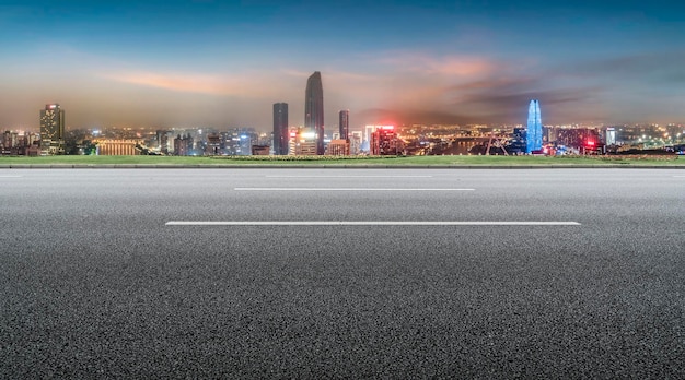 Freeway skyline and financial district modern buildings