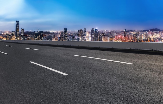 Freeway skyline and financial district modern buildings