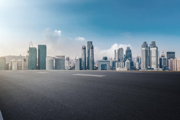 Freeway skyline and financial district modern buildings