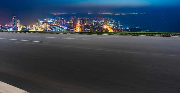 Freeway skyline and financial district modern buildings