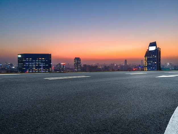 Freeway skyline and financial district modern buildings