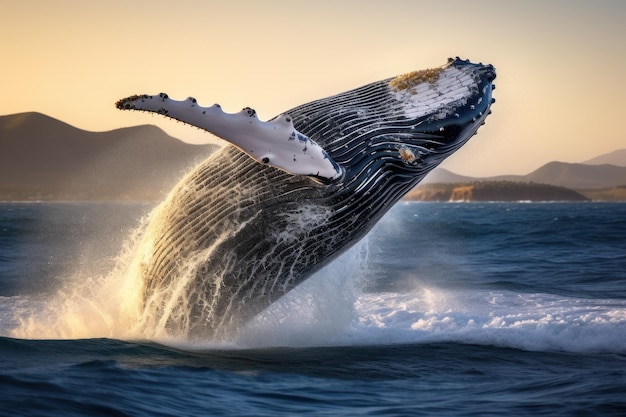 Freeze the elegance of a breaching humpback whale