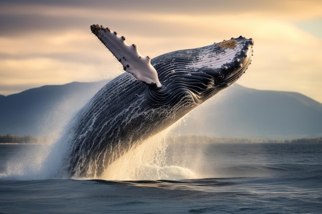 Freeze the elegance of a breaching humpback whale