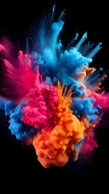 Freeze motion of colored powder explosions isolated on plain background Ai generated