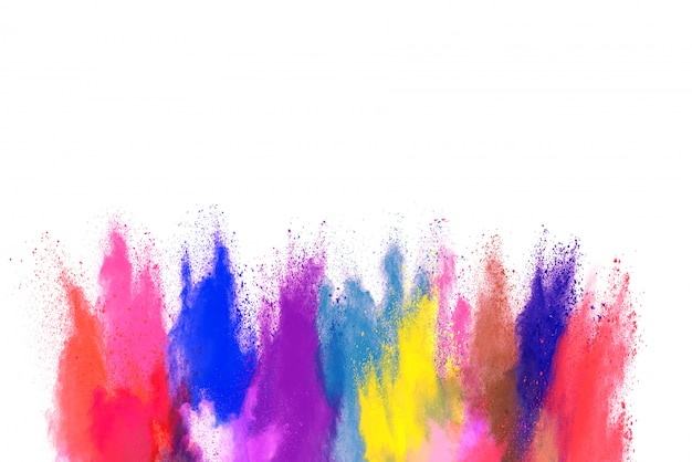 Freeze motion of colorful color powder exploding on white background