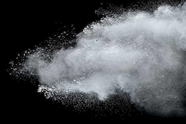 Freeze motion explosion of white powder.