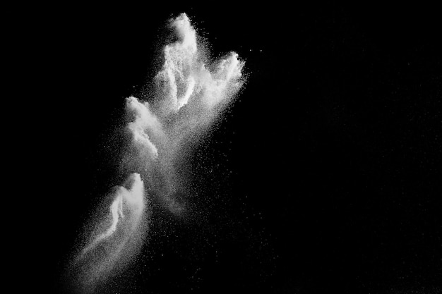 Freeze motion explosion of white powder.