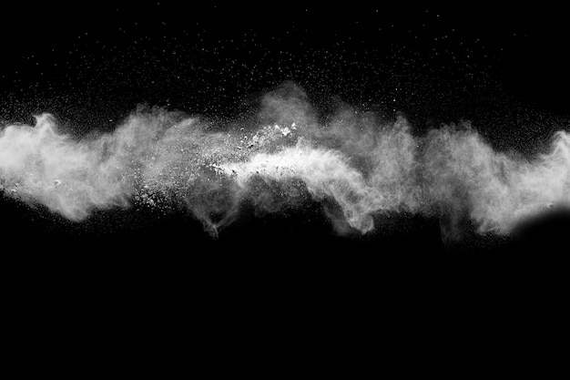 Freeze motion explosion of white powder.