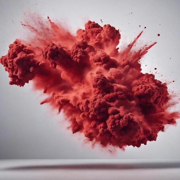 Freeze motion of red powder exploding isolated on white background