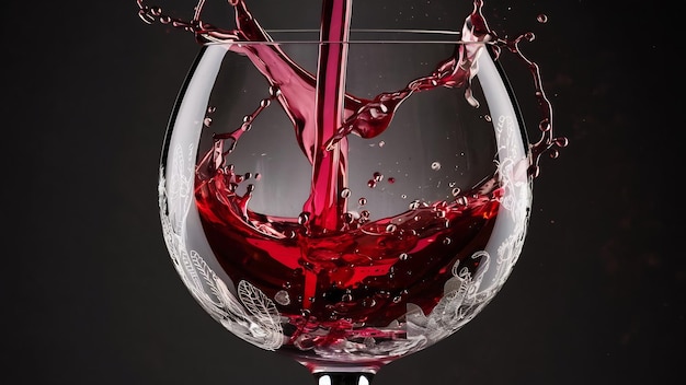 Freeze motion of red wine splashing in a glass