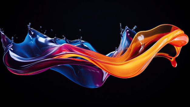 Freeze Motion Shot van stromende olie gekleurd op zwarte achtergrond met kleurovergang