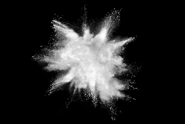 Photo freeze motion of white powder explosions isolated