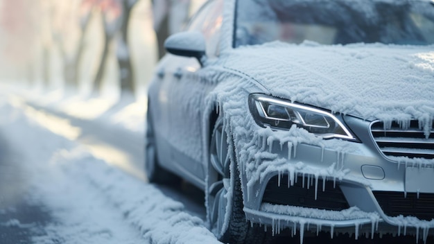 freezing car covered with frost winter bad weather generative ai