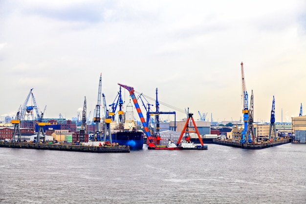 Freight industrial port in Hamburg, Germany