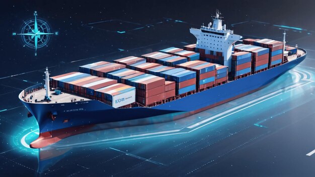 Freight ship in hologram