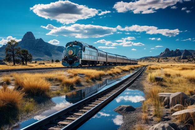 景色を横切る貨物列車 風景生成AI