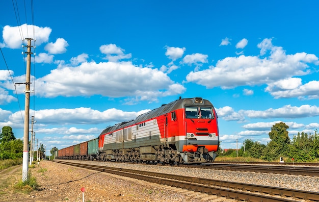 Freight train at Konyshevka station in Kursk Oblast of Russia