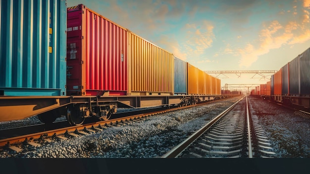 Photo freight train railroad business logistics concept containers photo for advertising