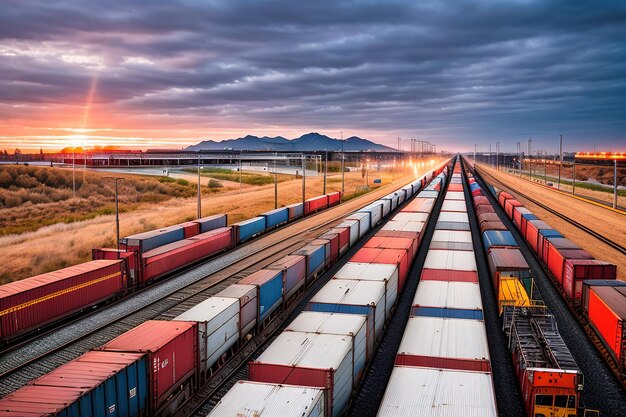 Freight train with cargo containers generative ai