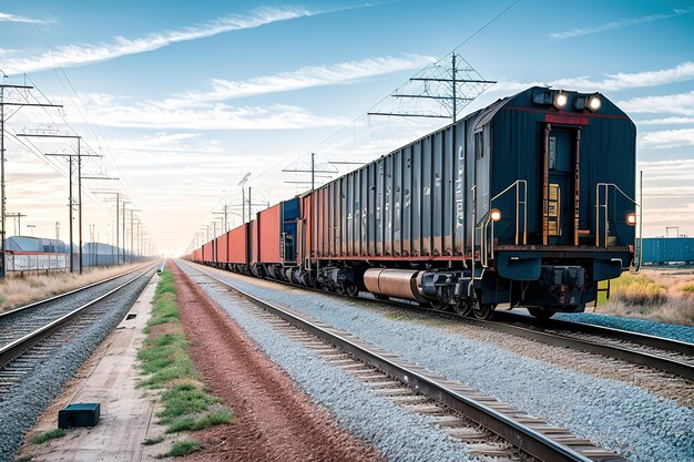 Photo freight train with cargo containers generative ai