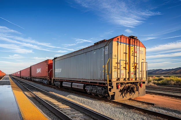 Photo freight train with cargo containers generative ai