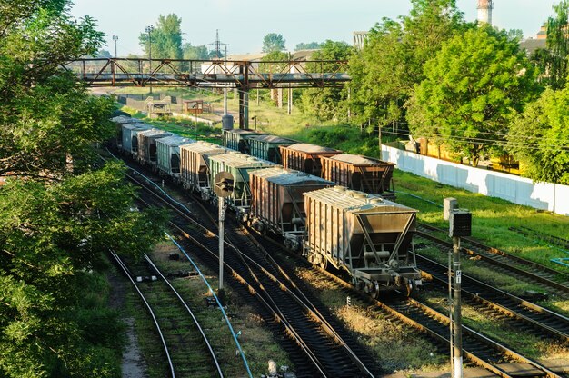 Freight train with wagons of different type.