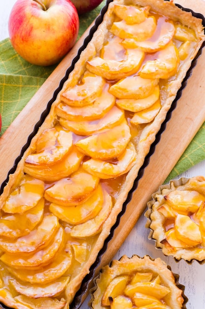 French apple tart made with red apples and apricot glaze
