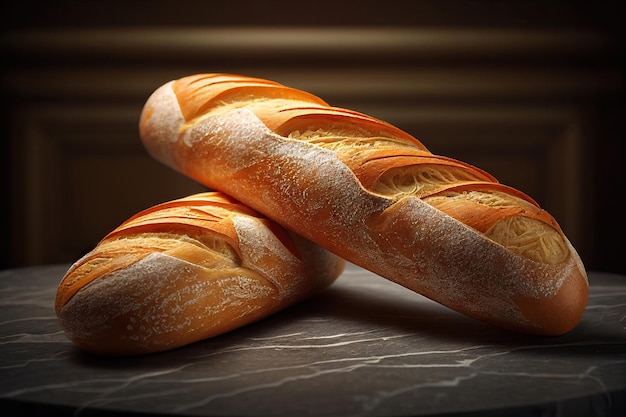 French baguette bread on wooden background Generative AI