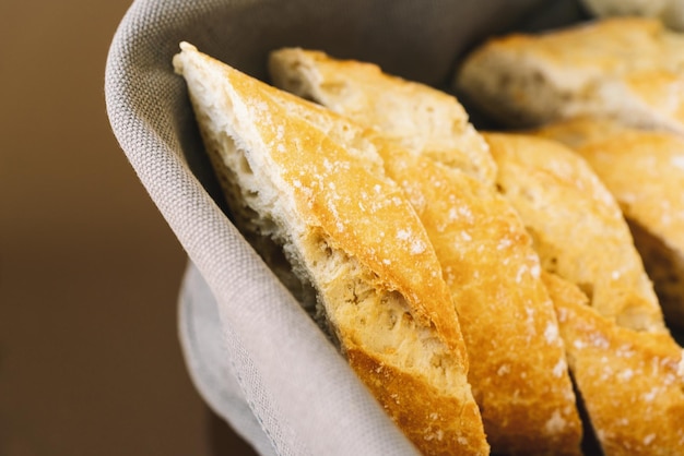 French baguette slices in a basket