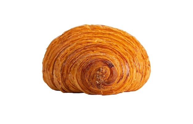 French baked twisted roll of croissant Fresh sweet dough bakery bun isolated on white background