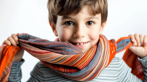 写真 遊び心のあるスカーフをかぶったフランス人少年