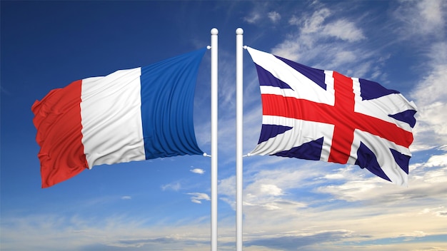 空のフランスとイギリスの旗