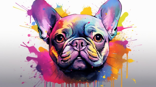 French bulldog on a background of a rainbow watercolor stain neural network ai generated