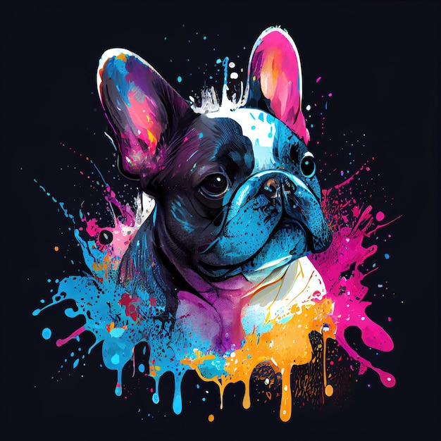 Foto bulldog francese su spruzzi colorati