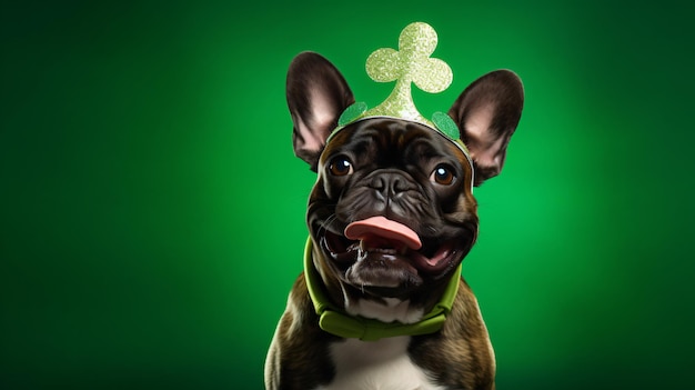 French bulldog dog wearing st patricks day shamrock