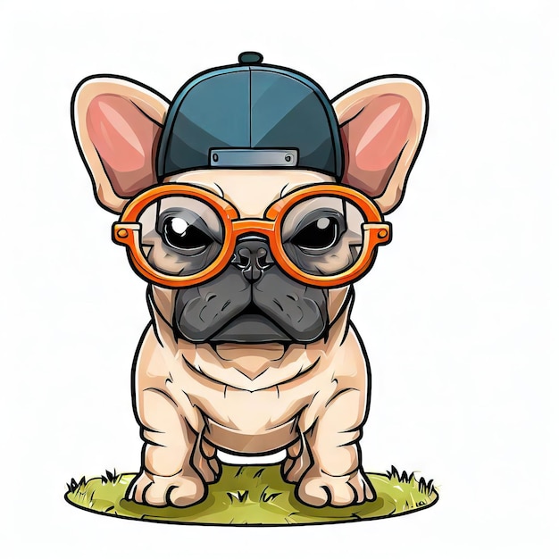 French Bulldog Finesse Unleashed Hat and Glasses Charm Generative AI