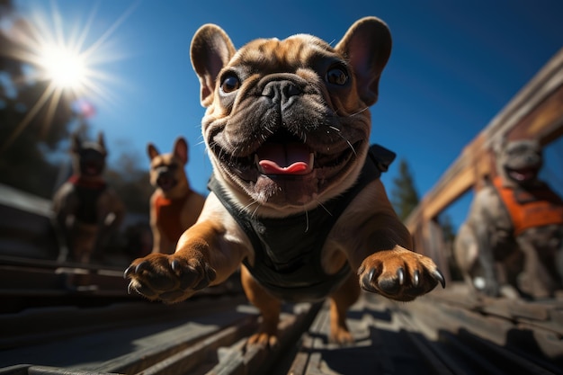 a french bulldog fitness enthusiast engaging in a challenging outdoor workout ai generated
