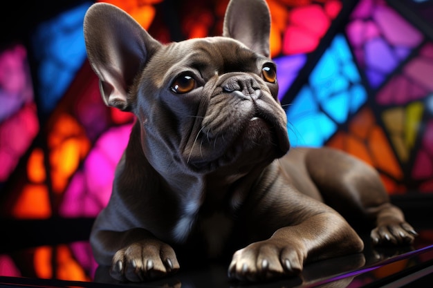 Photo french bulldog on geometric pop art style generative ia