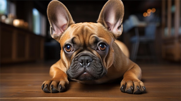 French bulldog lying on the floor and looking at the camera